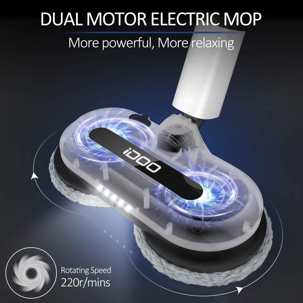 iDOO Cordless Electric Mop, Dual-Motor Electric Spin Mop with Detachable  Water Tank & LED Headlight, Electric Floor Mop for Tile, Hardwood,  Laminate