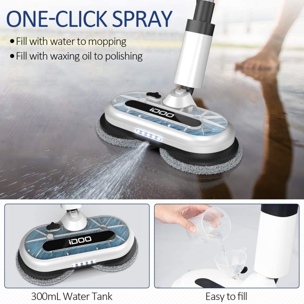 iDOO Cordless Electric Mop, Dual-Motor Electric Spin Mop with Detachable  Water Tank & LED Headlight, Electric Floor Mop for Tile, Hardwood,  Laminate